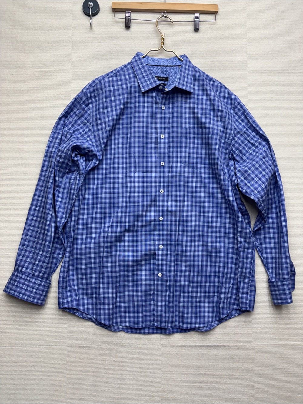 Bugatchi | XXL Men's Blue Checked Button-Down Dress Shirt